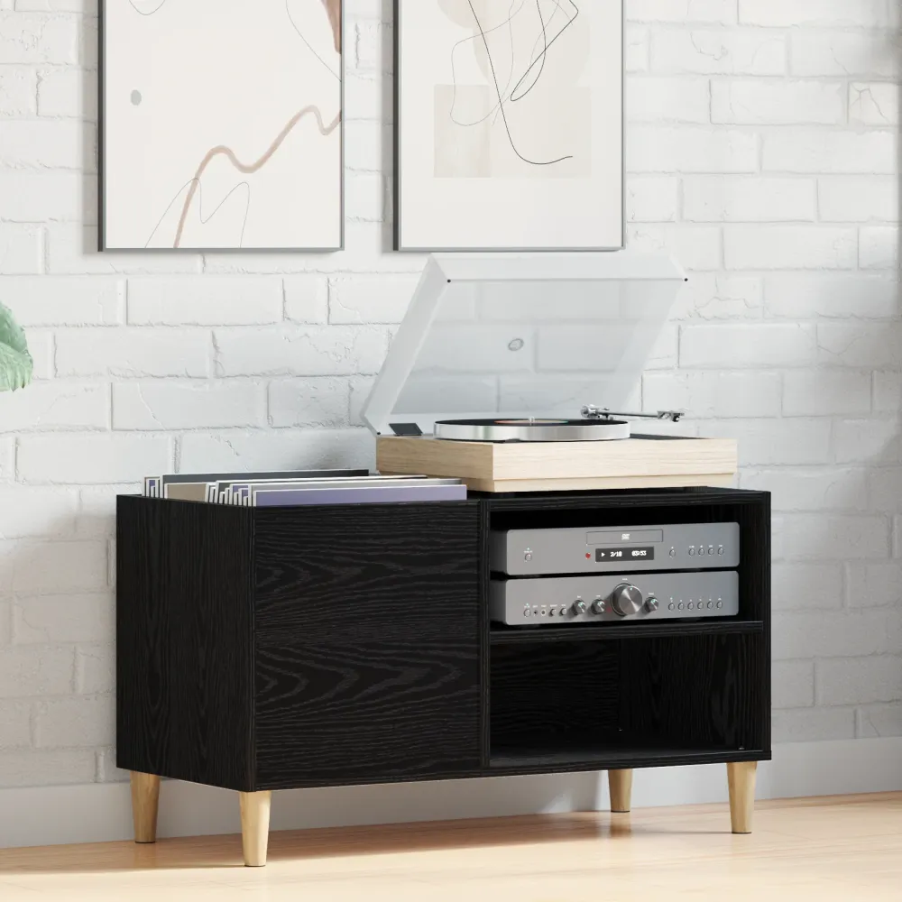 Pladeskab Med Hylde Sort Eg 84.5 X 38 X 48 Cm Samlet Træ