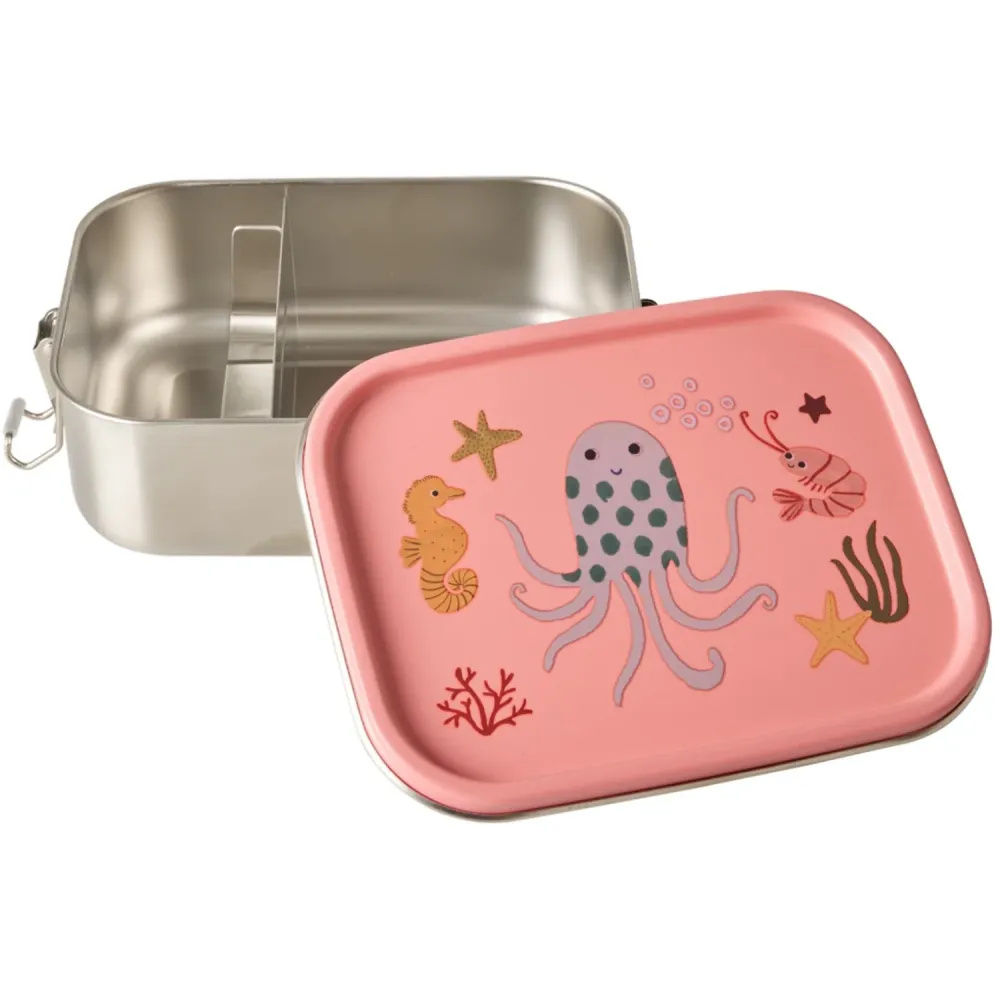 Rice Shell pink Ocean Print Stainless Stål Madkasse Med Bevægelig Opdeler Small 800 Ml