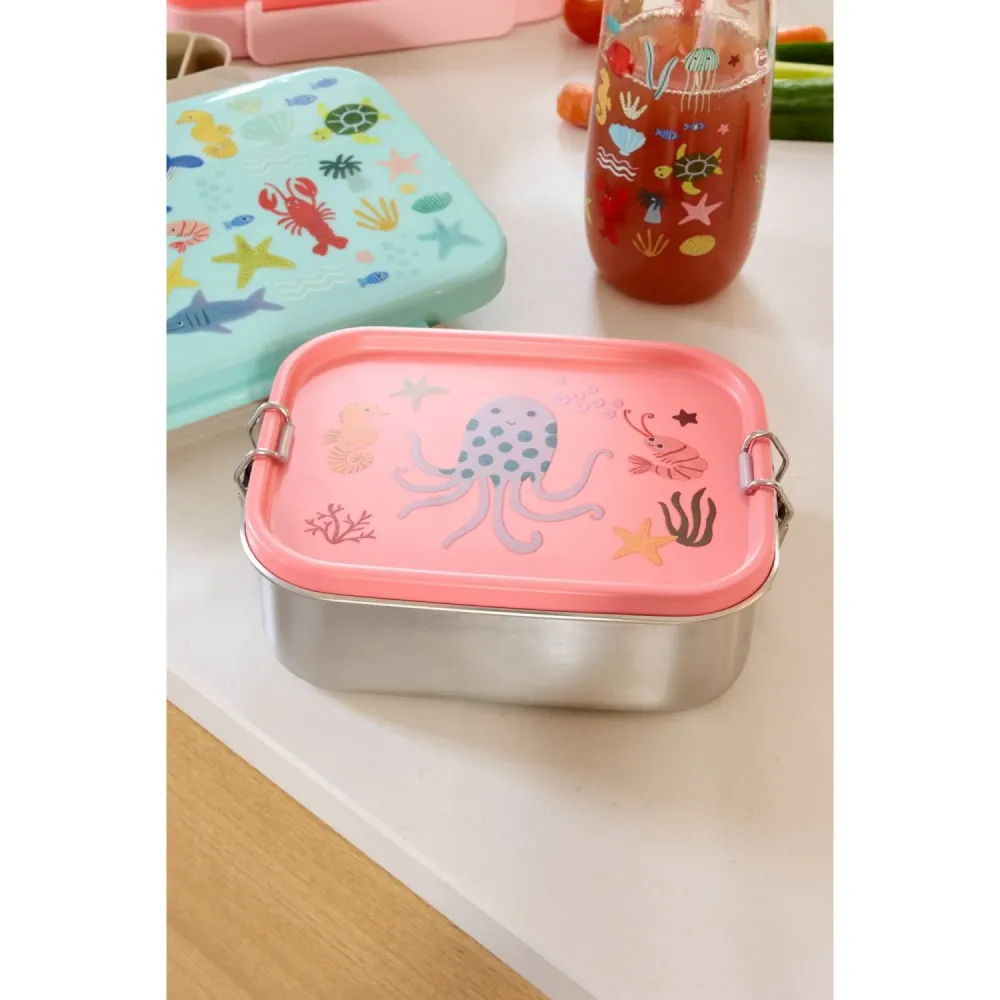 Rice Shell pink Ocean Print Stainless Stål Madkasse Med Bevægelig Opdeler Small 800 Ml