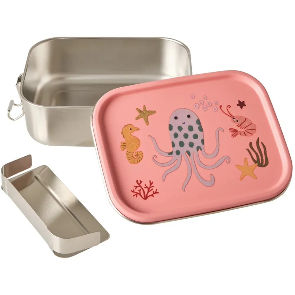 Rice Shell pink Ocean Print Stainless Stål Madkasse Med Bevægelig Opdeler Small 800 Ml