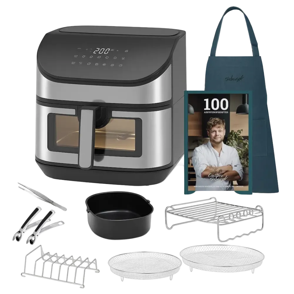 Airfryer Startpakke – 7,5L Lcd med Tilbehør & Opskrifter