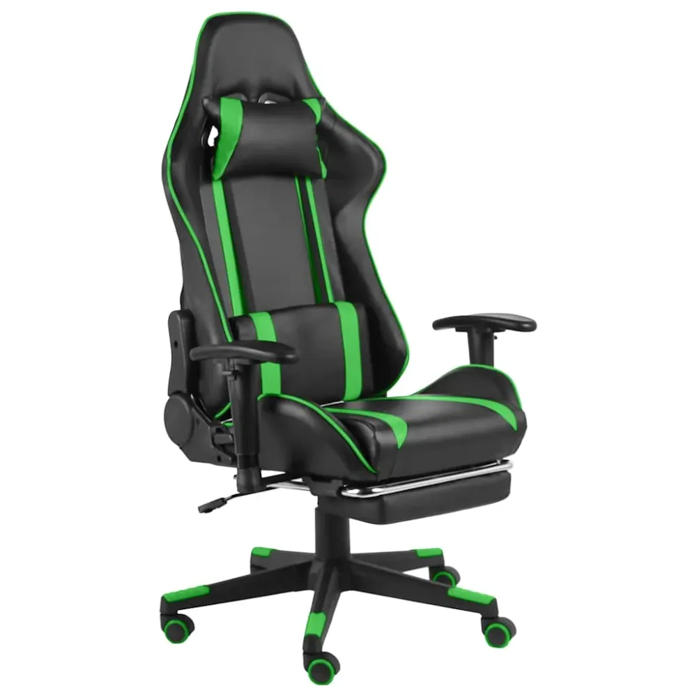 drejelig gamingstol med fodstøtte PVC grøn