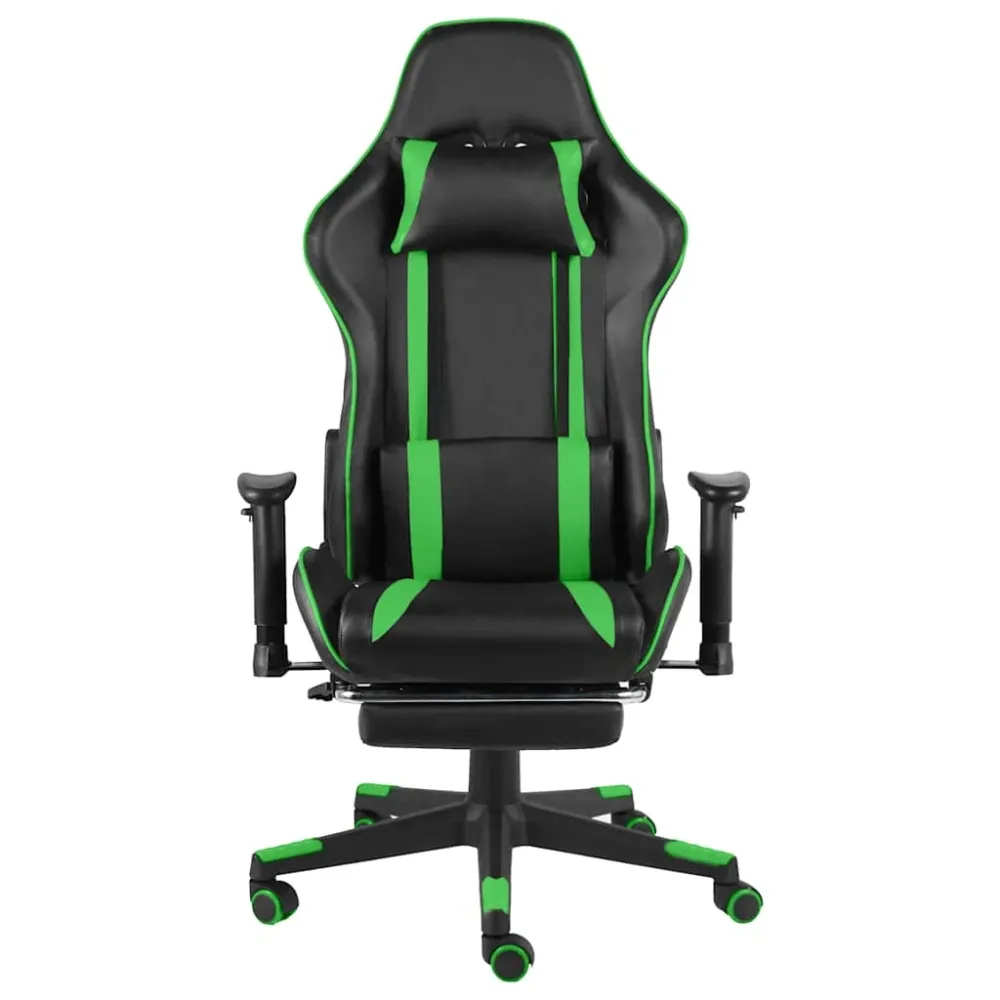 drejelig gamingstol med fodstøtte PVC grøn