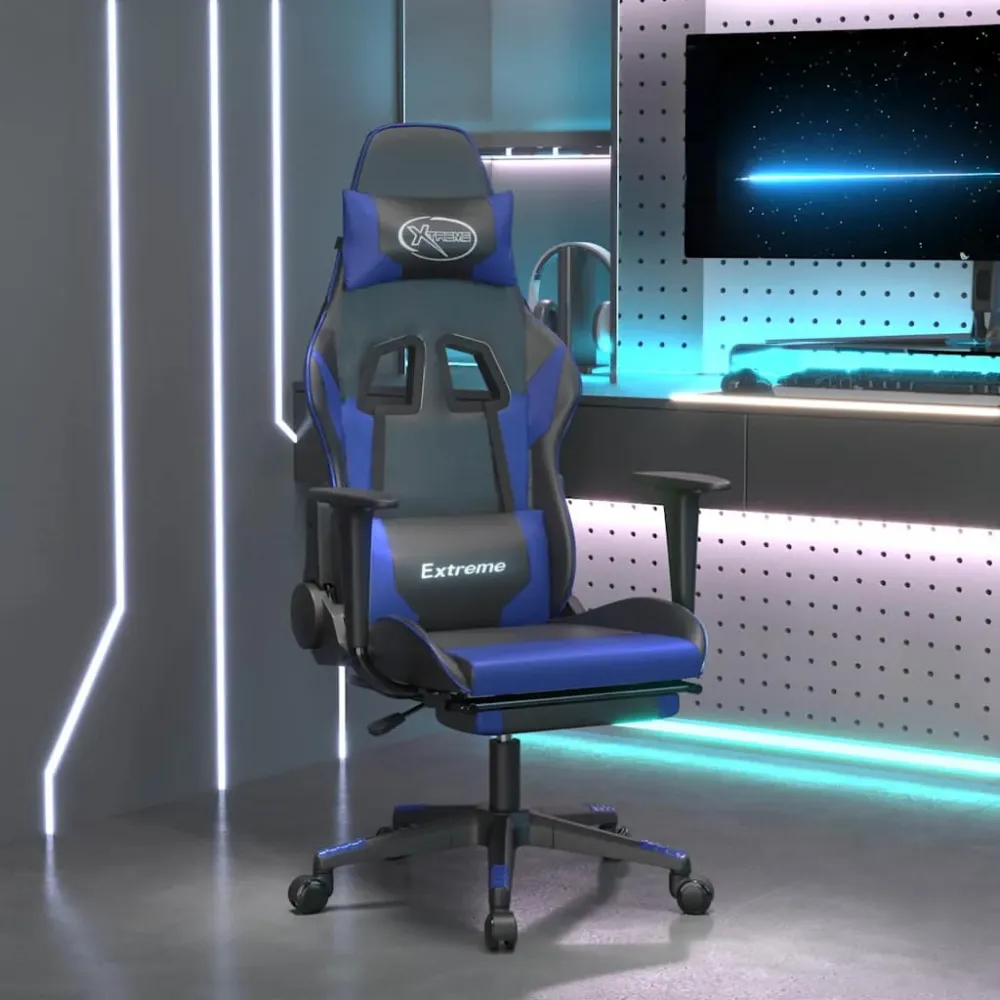 gamingstol m. massagefunktion og fodstøtte kunstlæder midnight blå