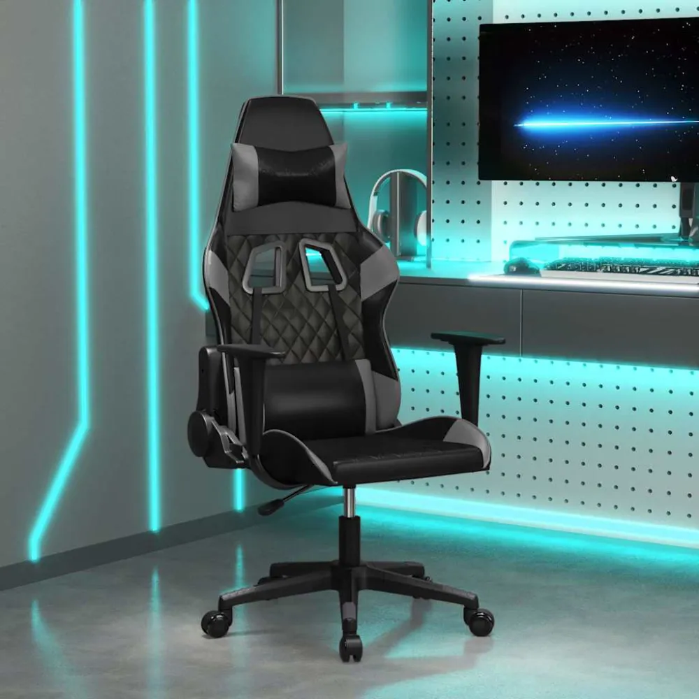 gamingstol m. massagefunktion kunstlæder ebony og grå