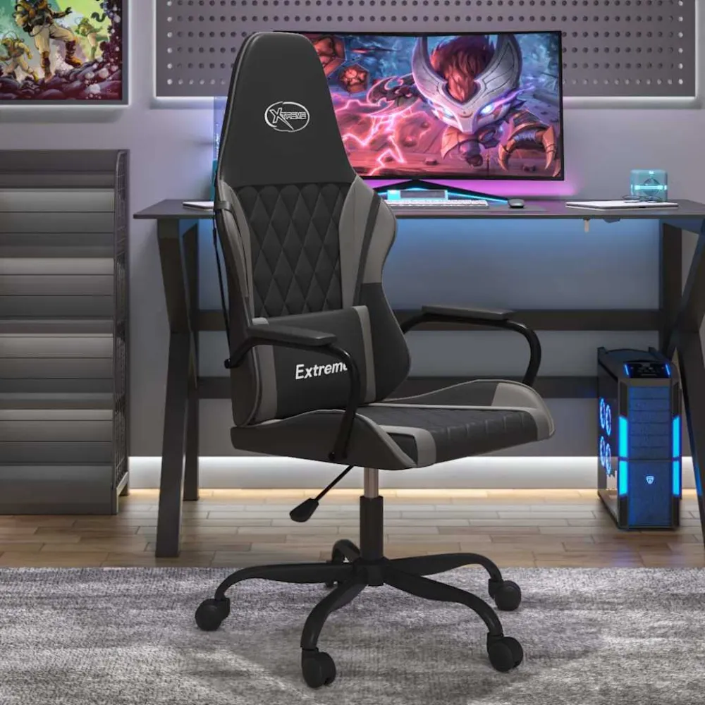 gamingstol m. massagefunktion kunstlæder ebony og grå