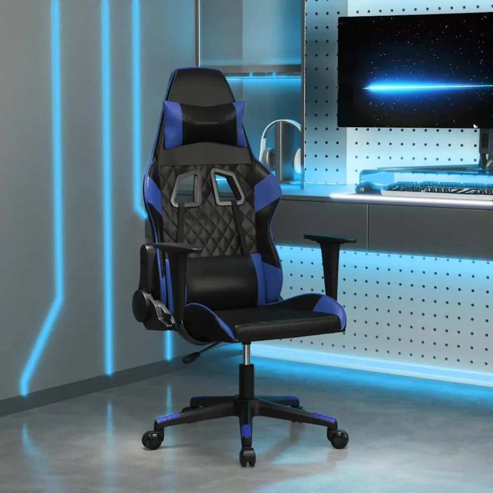gamingstol m. massagefunktion kunstlæder onyx og blå