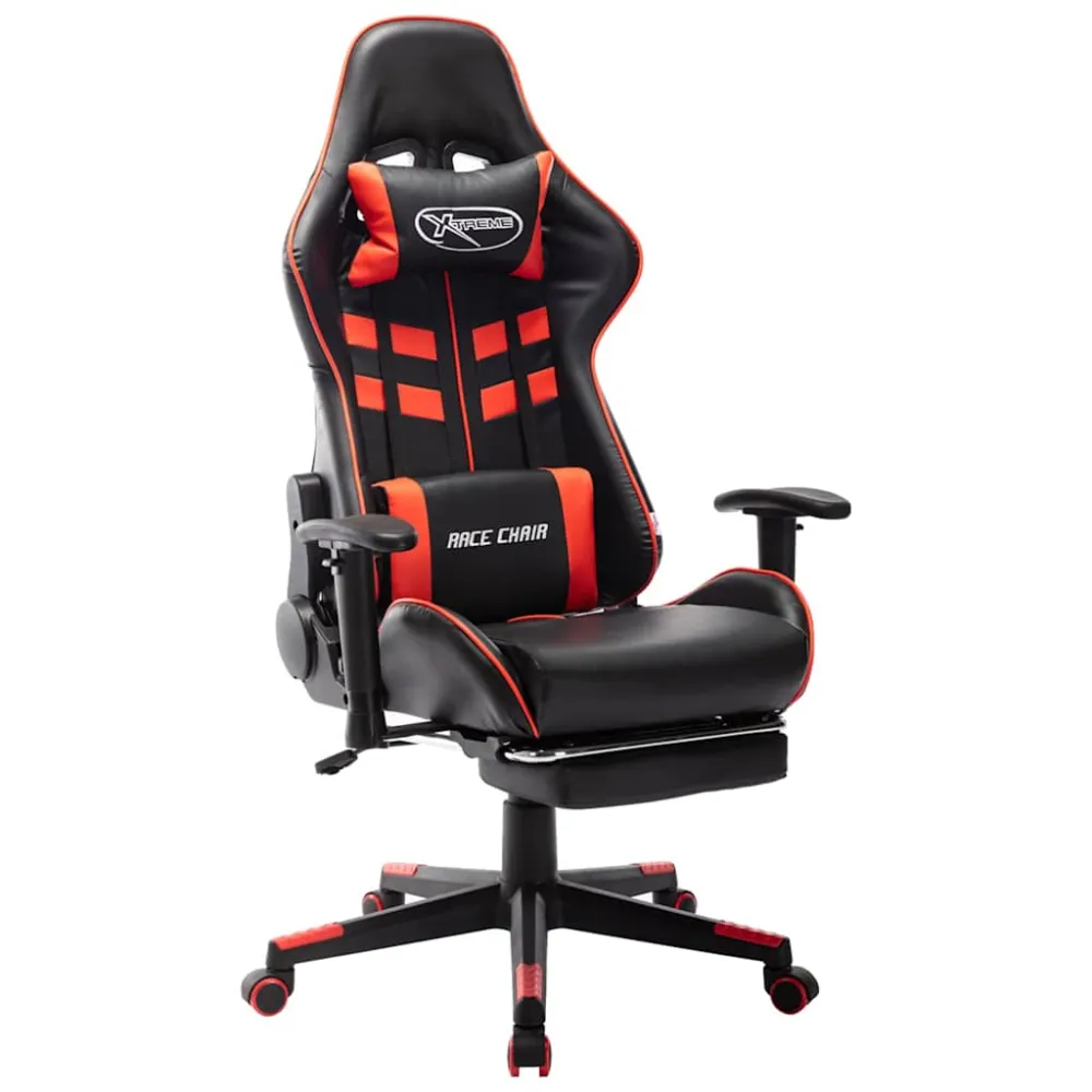 gamingstol med fodstøtte kunstlæder ebony og rød Game Room