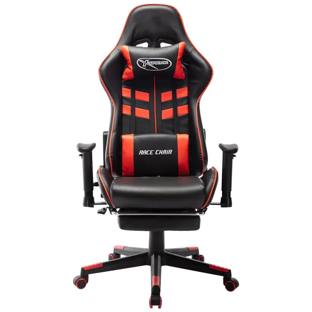 gamingstol med fodstøtte kunstlæder ebony og rød Game Room