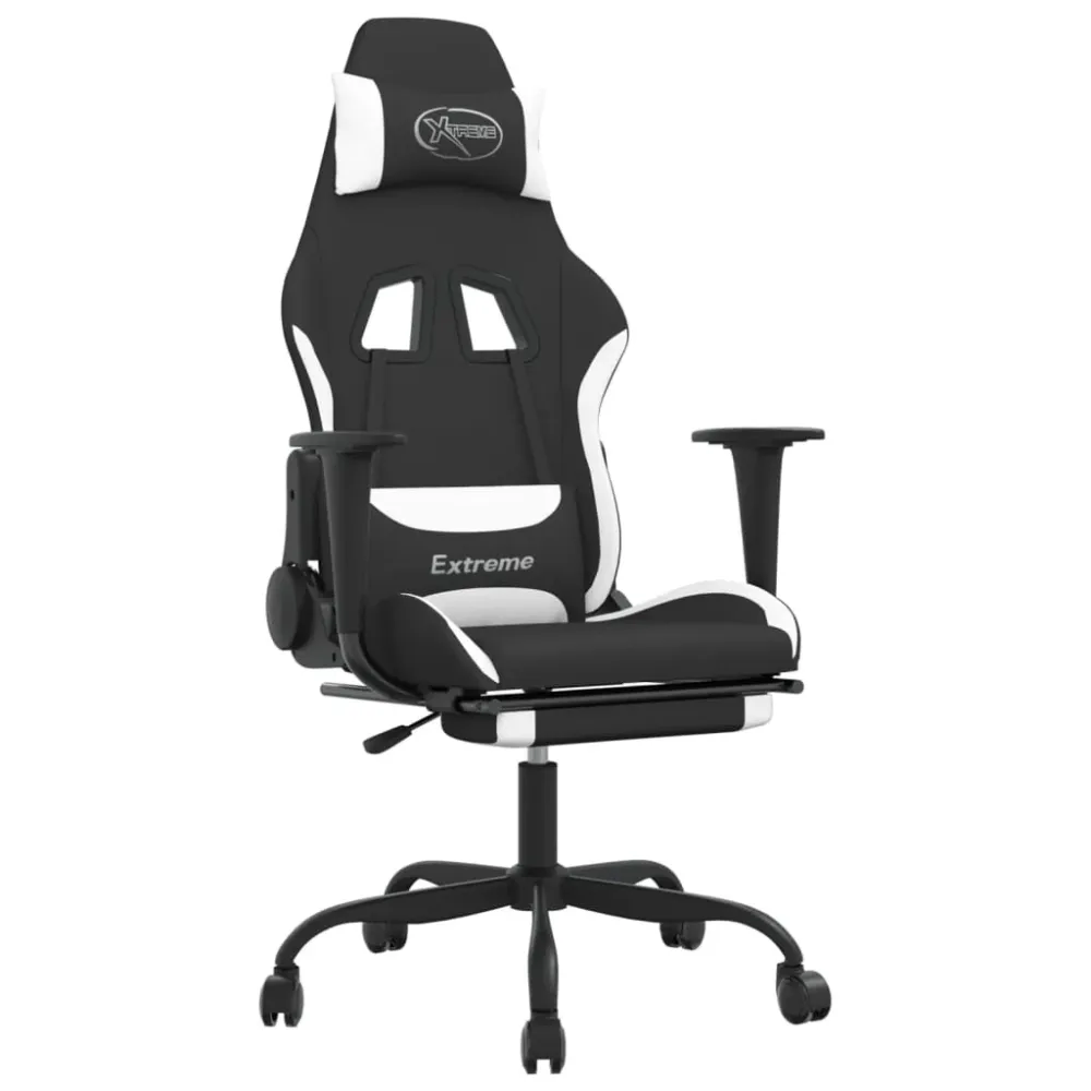 gamingstol med massagefunktion + fodstøtte stof midnight og hvid