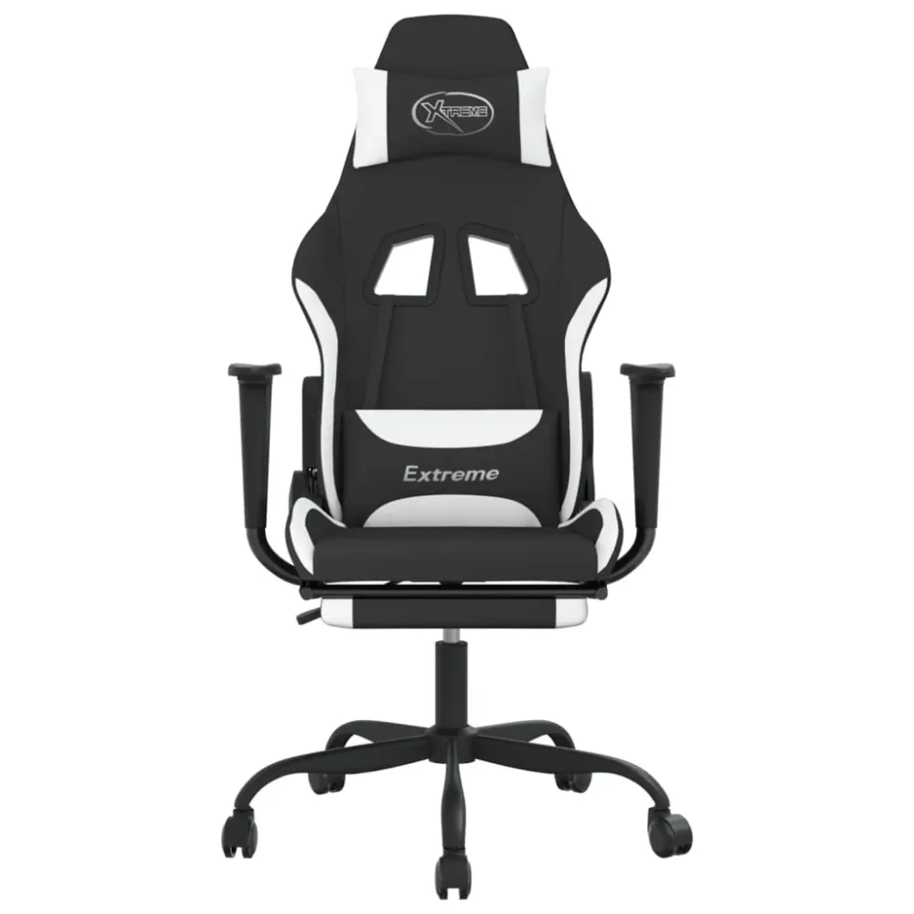 gamingstol med massagefunktion + fodstøtte stof midnight og hvid