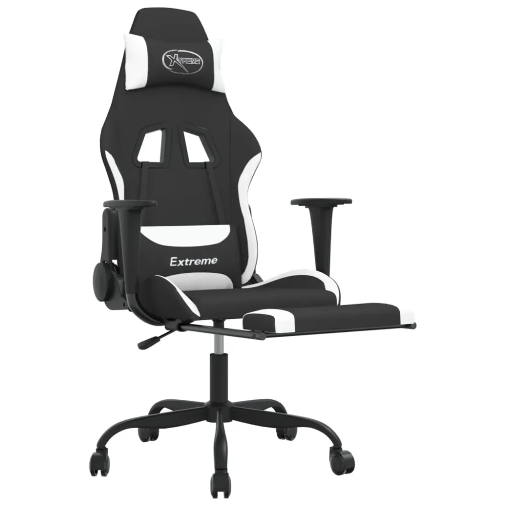 gamingstol med massagefunktion + fodstøtte stof midnight og hvid
