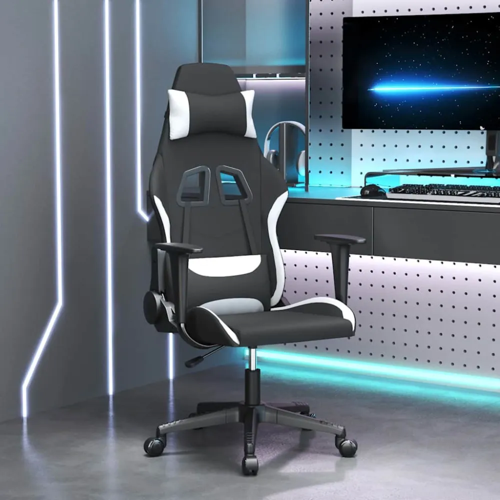 gamingstol med massagefunktion stof onyx og hvid Scorekeeper