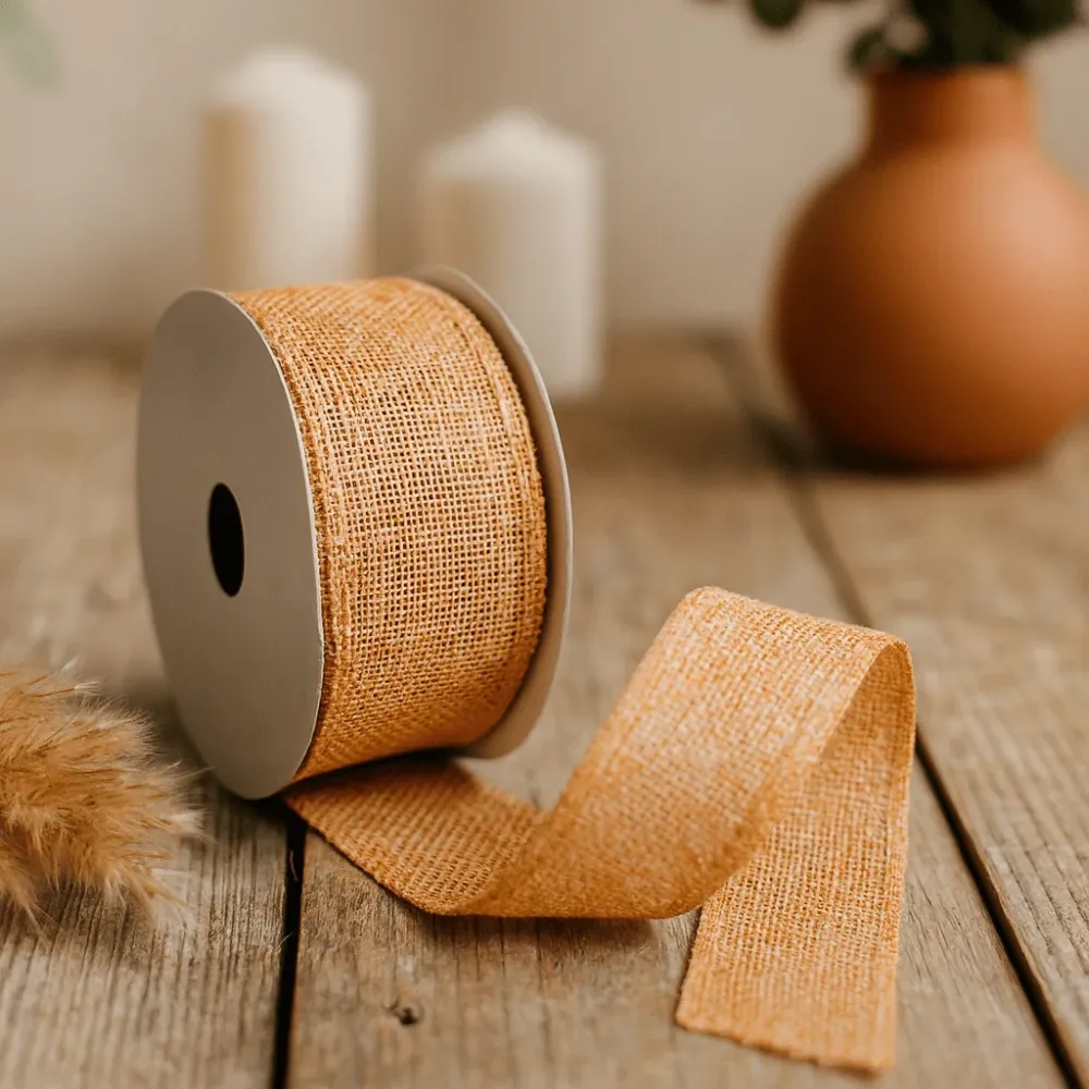 Bånd 38mm x 20m Naturlig Struktur Vintage Orange