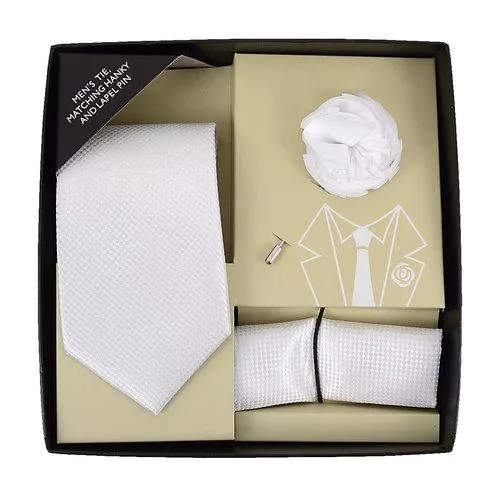 Slips + Hankie & Reversblomst Sæt - Hvidt