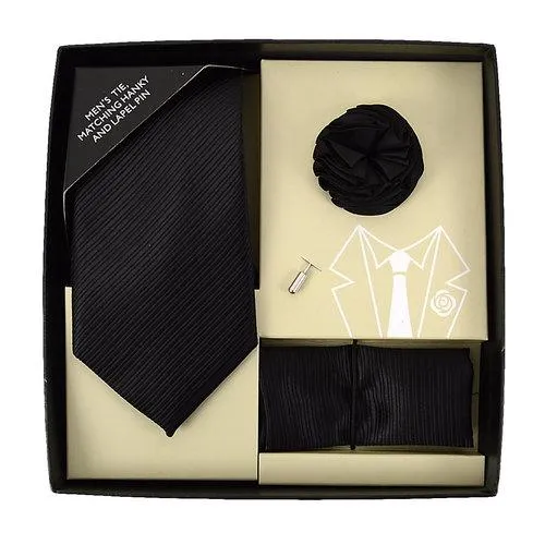 Slips + Hankie & Reversblomst Sæt - Sort Stripes