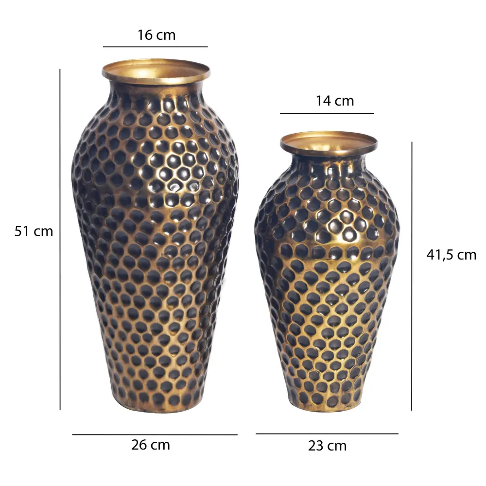 Dekorativ vase sæt med 2, aluminium guld amfora blomstervaser, moderne, runde dekorative vaser, 2-delt sæt til blomster, a...