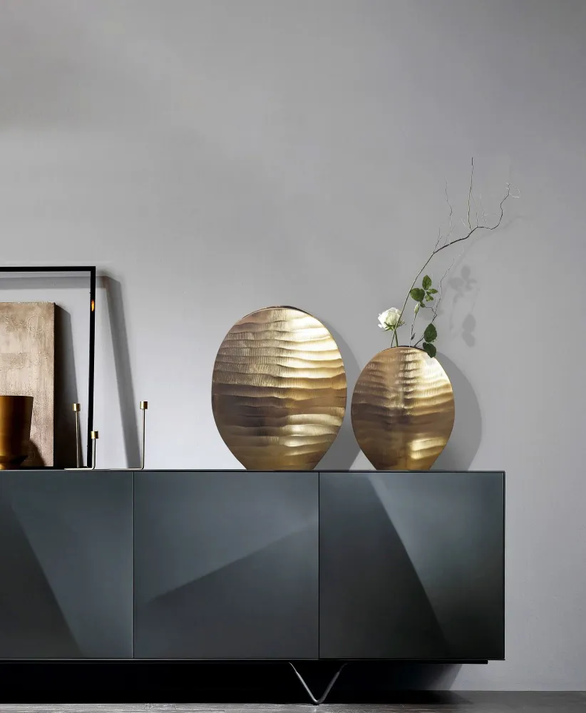 Dekorativ vase sæt med 2, aluminium guld, bølgemønster, trendy, rund dekorativ vase, 2-delt sæt til blomster, aluminiums b...