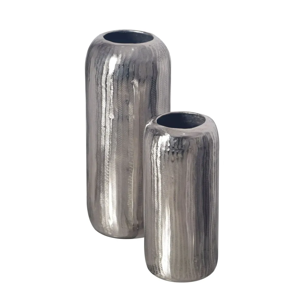 Dekorativ vase sæt med 2, aluminium sølv cylinder blomstervaser, moderne, runde dekorative vaser, 2-delt sæt til blomster,...