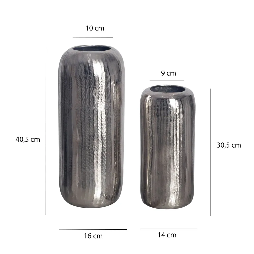 Dekorativ vase sæt med 2, aluminium sølv cylinder blomstervaser, moderne, runde dekorative vaser, 2-delt sæt til blomster,...