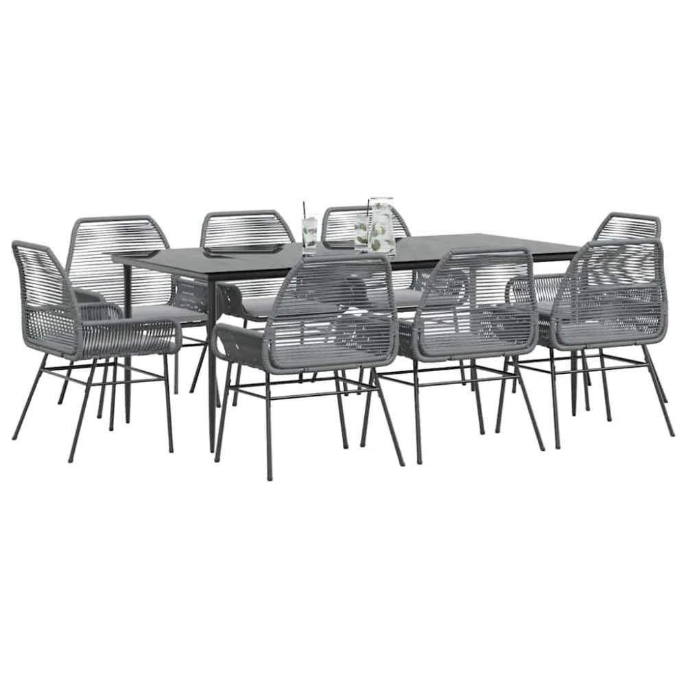 9 Dele Spisebordssæt Til Haven Med Hynder Polyrattan Glas 2