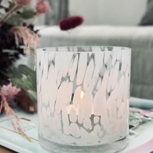 Fyrfadsstage i mundblæstglas White