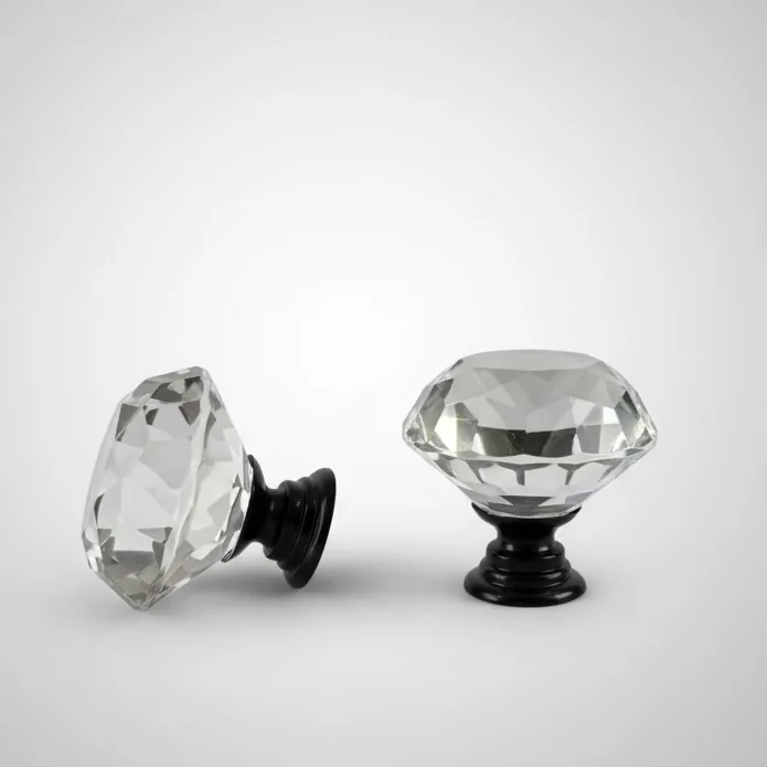 Gennemsigtige grå diamant møbelknopper med ebony hardware