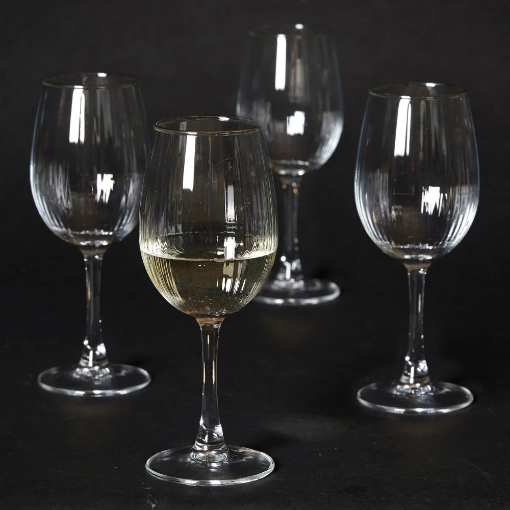 Hvidvinsglas 35 cl. rillet med guldkant - 4 stk.