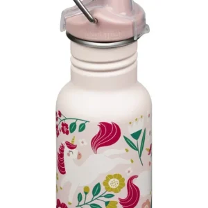 Klean Kanteen Kid's vandflaske i pletresistent stål med Sippy Cap, Leaping Unicorns, 355 ml