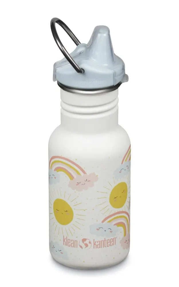 Klean Kanteen Kid's vandflaske i rustfri chromed med Sippy Cap, Rainbows, 355 ml