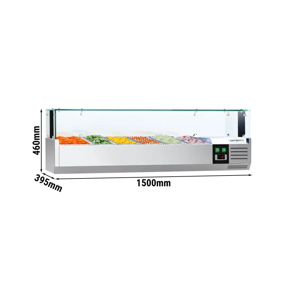 Kølevitrine - Køleopsats PRIME 1,5 m x 0,4 m - til 5x 1/3 & 1 x 1/2 GN-beholder