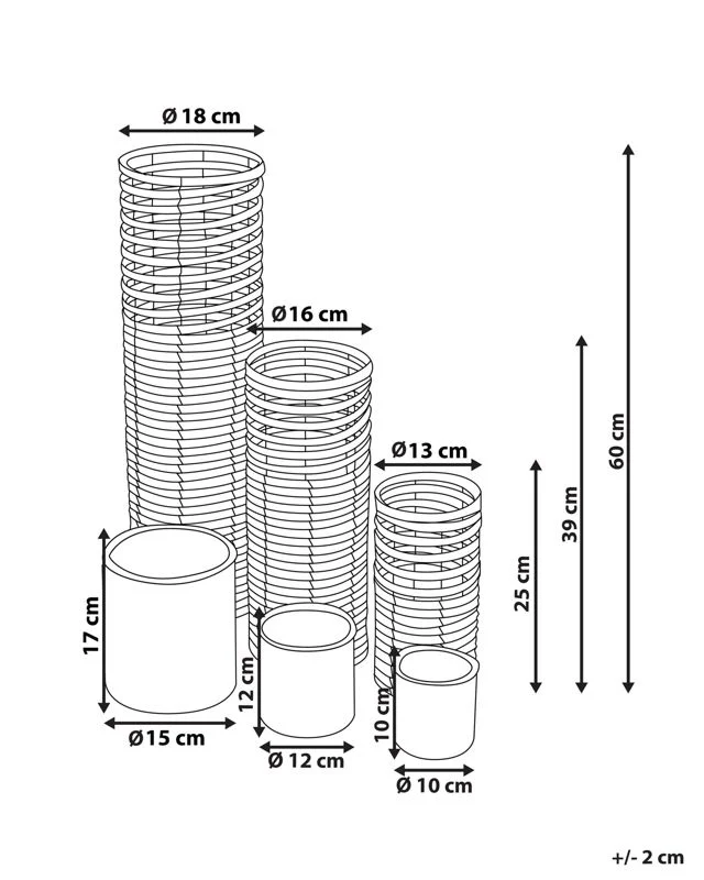 Sæt med 3 Rovare lysestager 60/39/25 cm grå 1 sæt