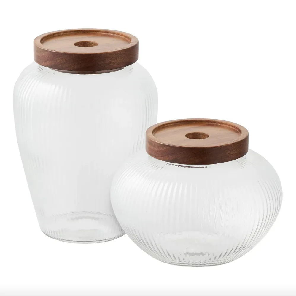 Opbevaringsglas med trælåg - Sæt med 2 stk.