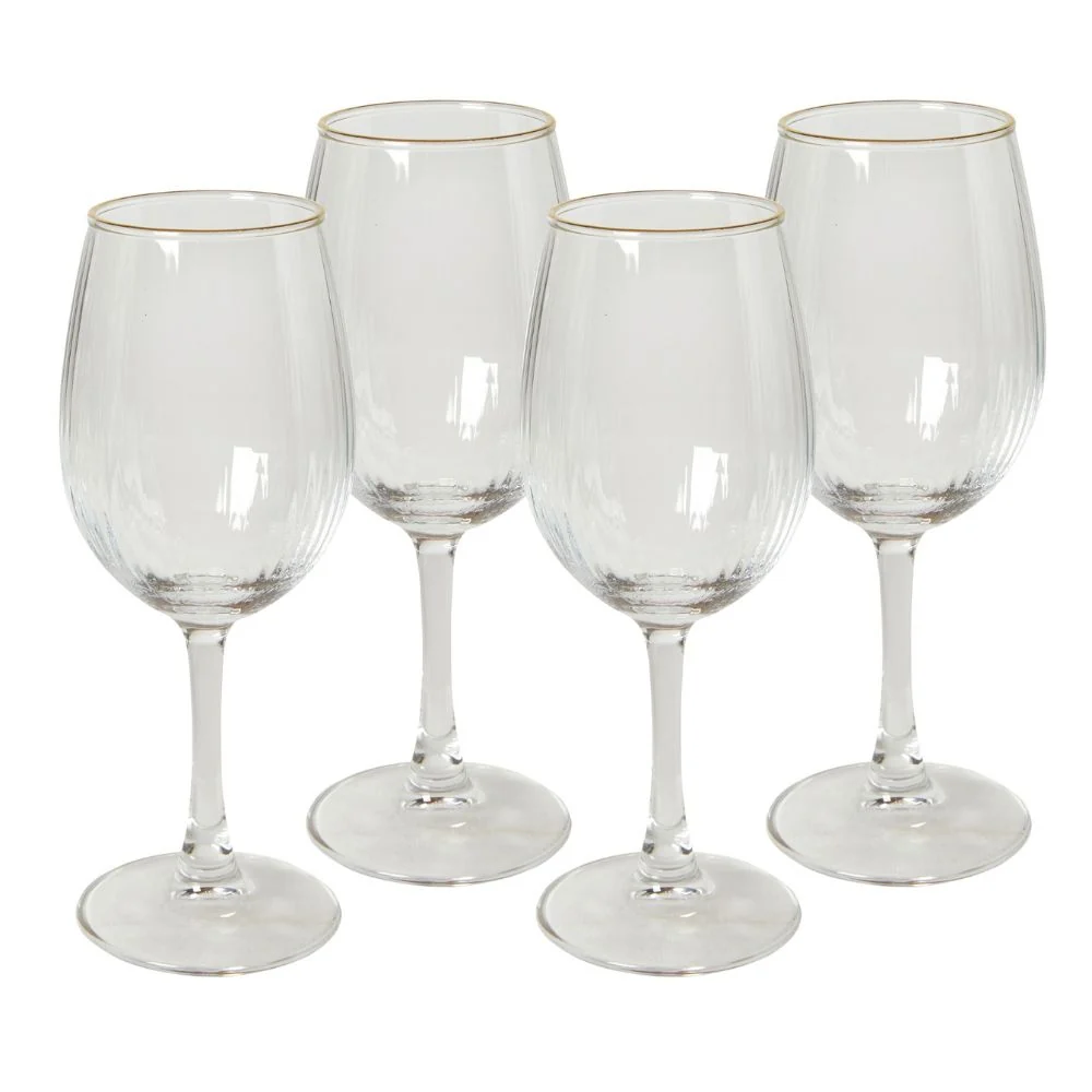 Rødvinsglas 45 cl. rillet med guld kant - 4 stk.