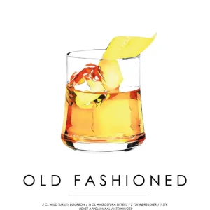 Retro Fashioned opskrift - Cocktail plakat 70