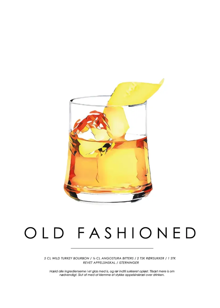 Retro Fashioned opskrift - Cocktail plakat 70
