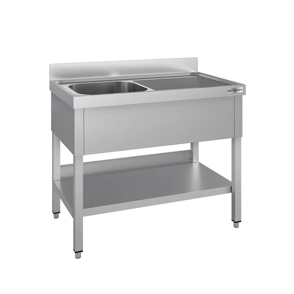 Stålbord med vask til gryder ECO - 1,2m - 1 vask til venstre L 50 x B 40 x D 25 cm