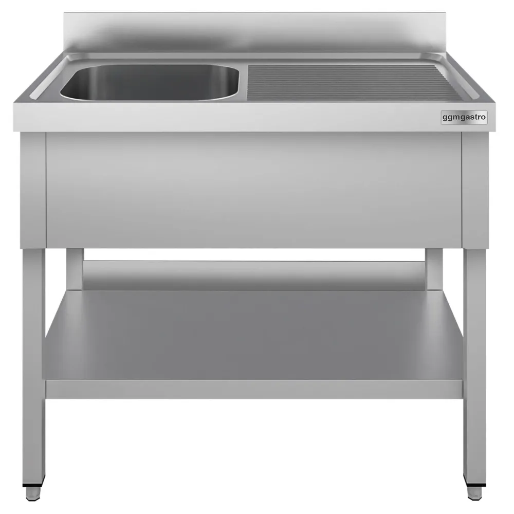Stålbord med vask til gryder ECO - 1,2m - 1 vask til venstre L 50 x B 40 x D 25 cm
