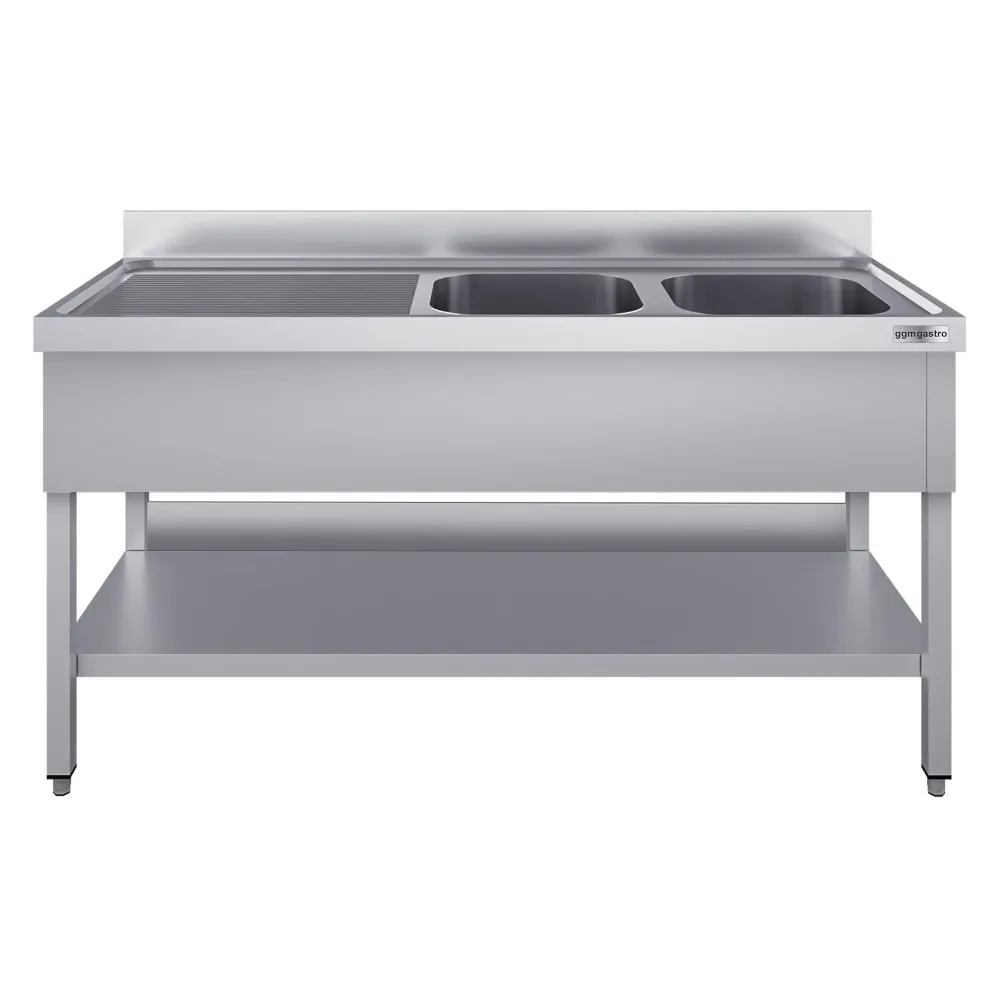Stålbord med vask til gryder ECO - 1,4m - 2 vaske til højre L 40 x B 50 x D 25 cm