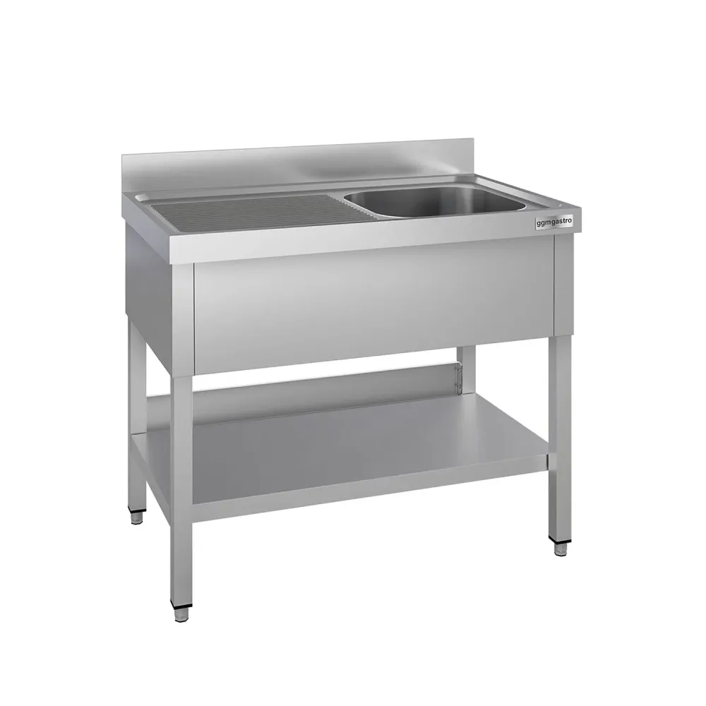 Stålbord med vask til gryder ECO - 1,0m - 1 vask til højre L 50 x B 50 x D 30 cm