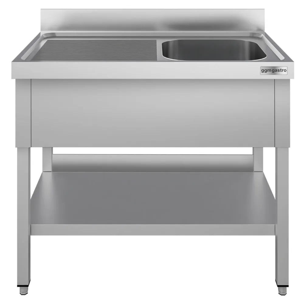 Stålbord med vask til gryder ECO - 1,0m - 1 vask til højre L 50 x B 50 x D 30 cm