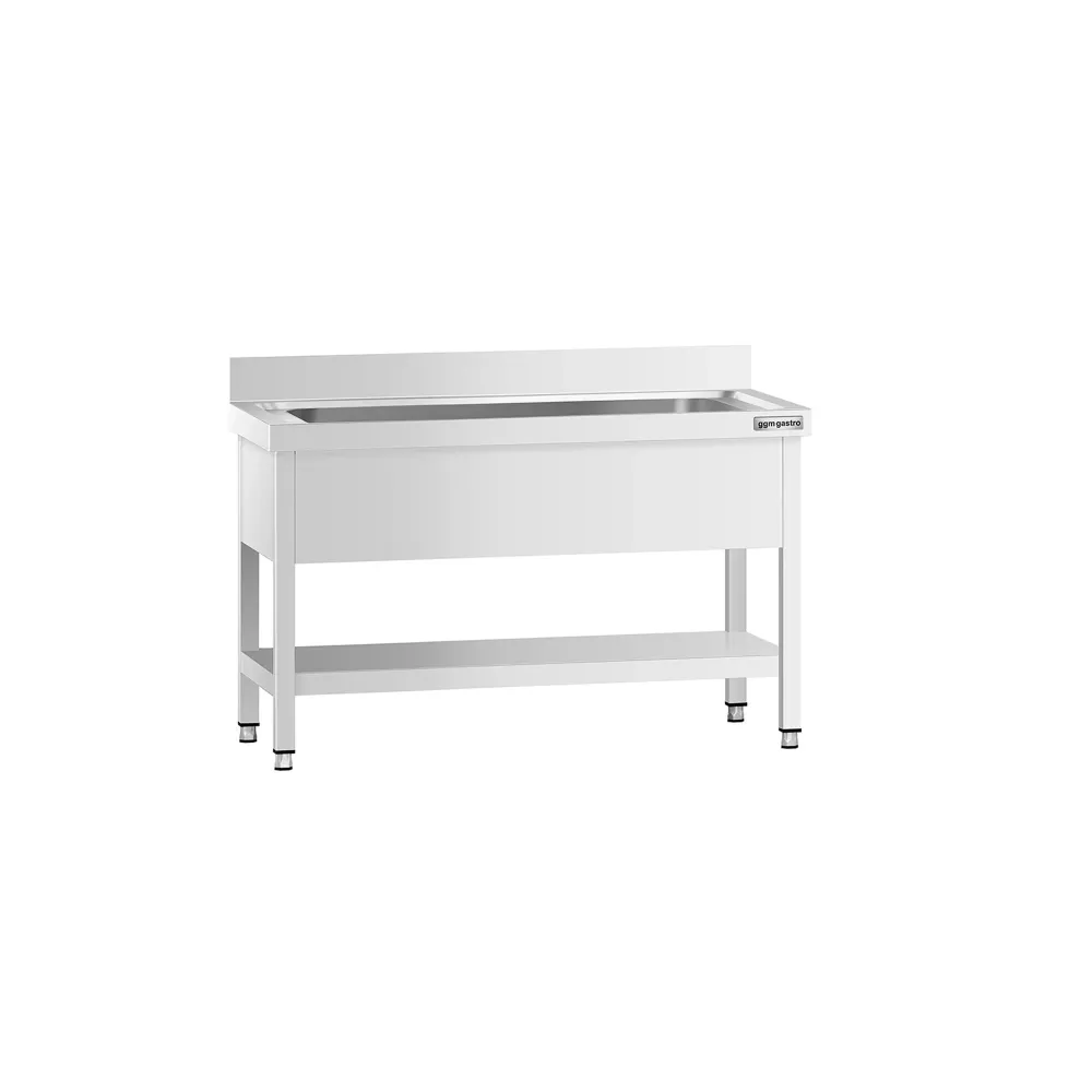 Stålbord med vasker til gryder med underhylde PREMIER - 1,2 m - 1 vask L 95 x B 42 x D 35 cm