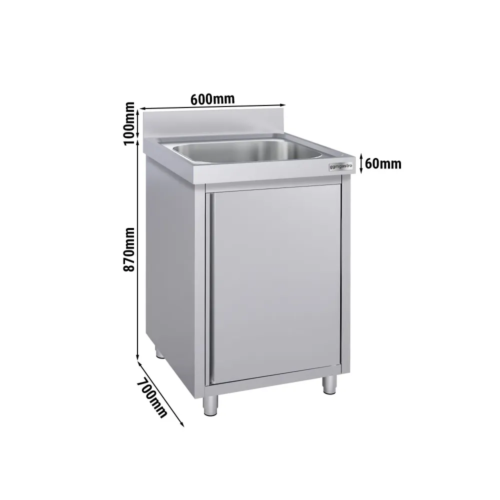 Stålskab med Vask til Gryder ECO - 0,6m - 1 vask - L 40 x B 40 x D 25 cm