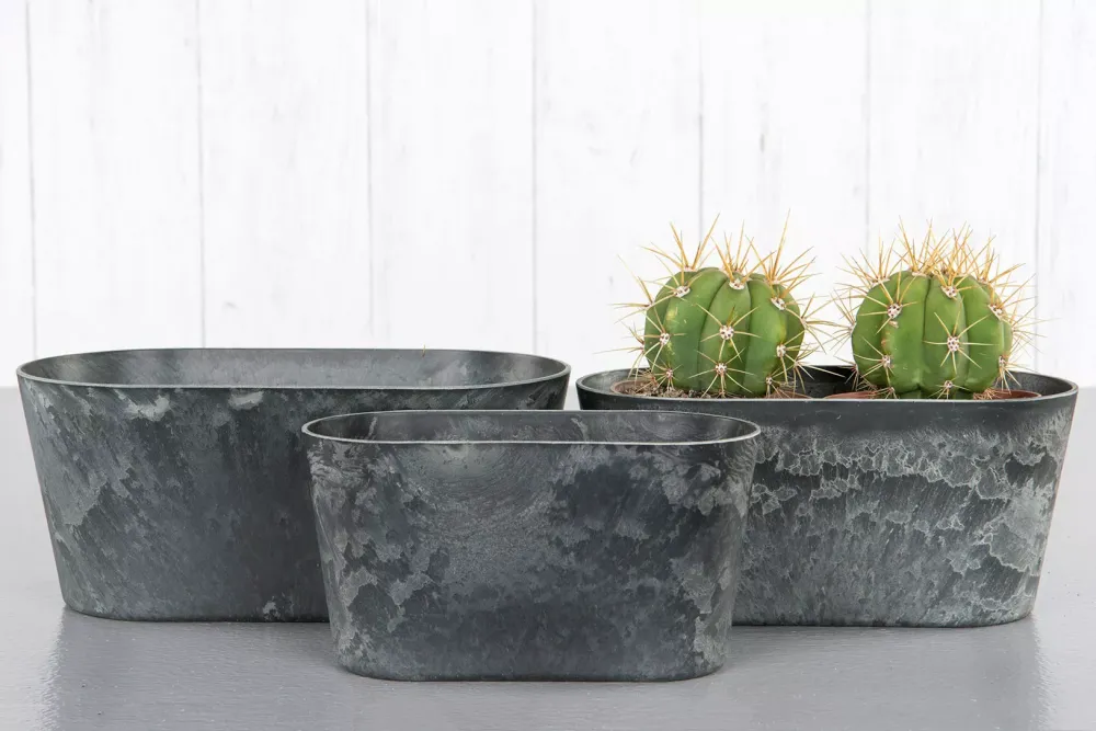 Skjuler Tough plast Grå Krukke Pot Oval 20x7x10cm