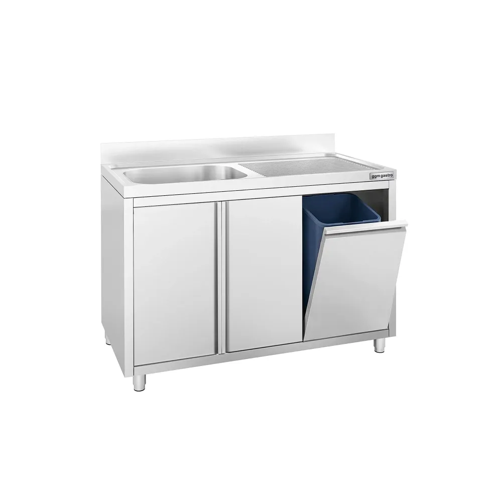 Køkkenvask hardened - med underskab - med skraldespand - 1,2m - 1 vask til venstre - L 50 x B 40 cm