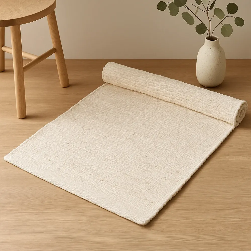 Bomuldsområde Tæppe Håndvævet Creme Minimalistisk