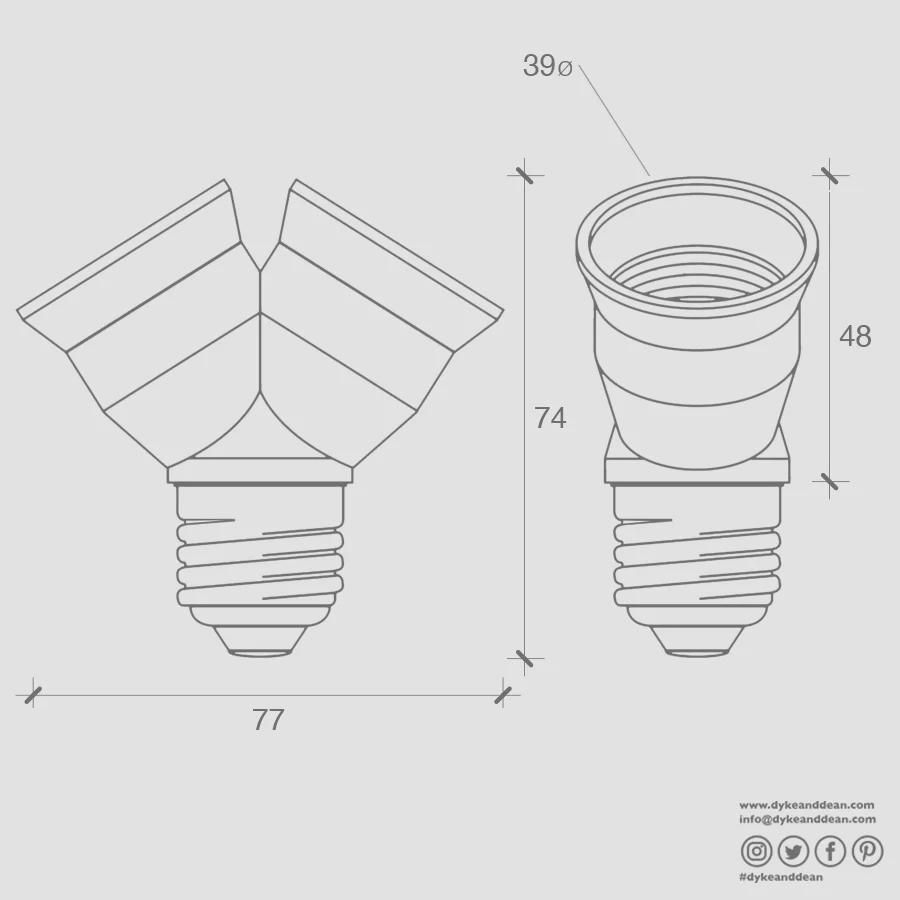 DOBBELT E27 TIL E27 ADAPTER SORT DYKE & DEAN