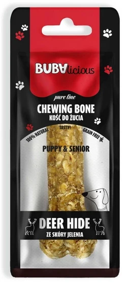 BUBAlicious Pure Line Kość do żucia Puppy & Senior ze skóry jelenia 12 cm [8711]