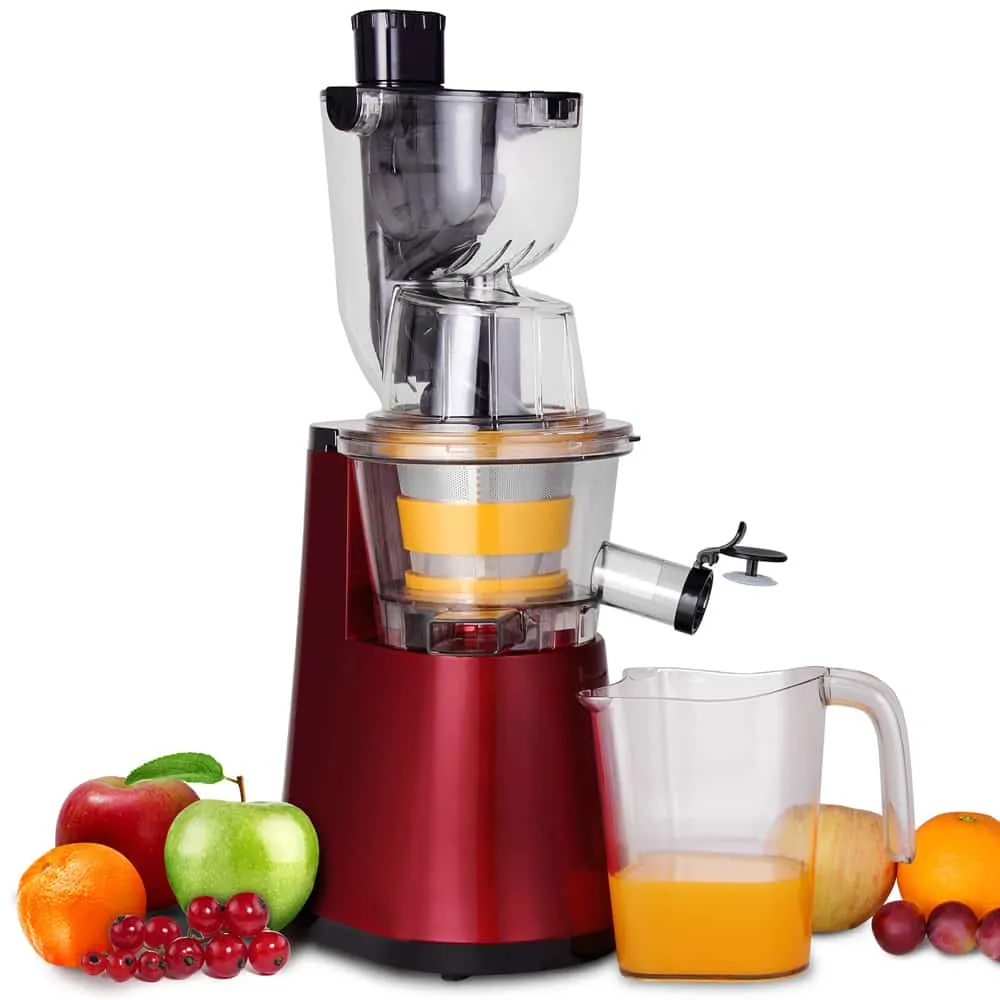 Slowjuicer inkl. 2 beholdere 81 mm åbning 2 niveauer omvendt funktion 500 W elektrisk vitaminvenlig frugt og grøntsag køkk...