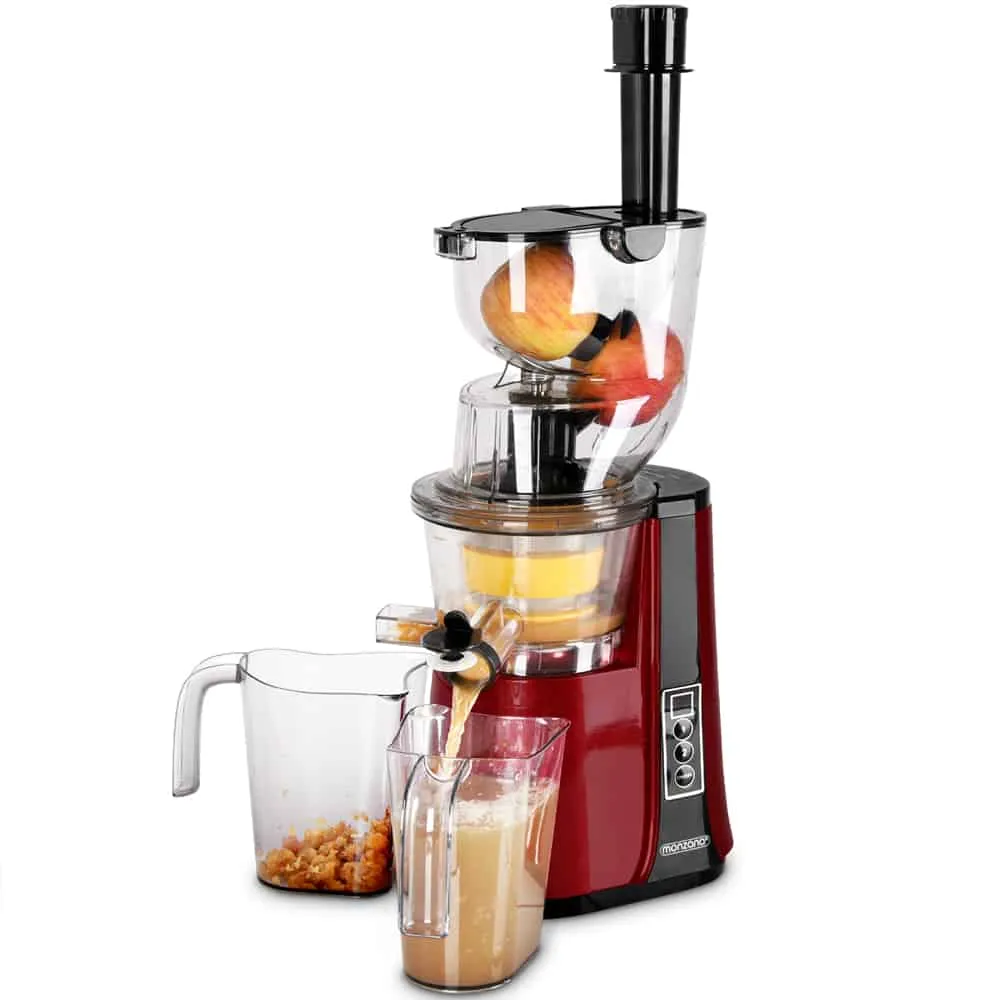 Slowjuicer inkl. 2 beholdere 81 mm åbning 2 niveauer omvendt funktion 500 W elektrisk vitaminvenlig frugt og grøntsag køkk...